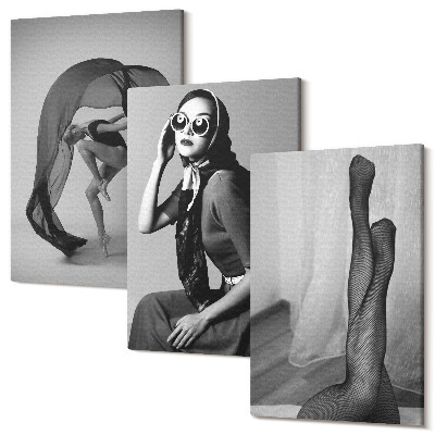 Sada 3 obrazů Stylové černobílé portréty žen v elegantních pózách