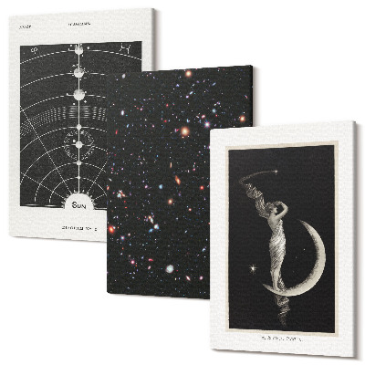 Sada obrazů triptych Noční postava galaxie sluneční soustavy na měsíci