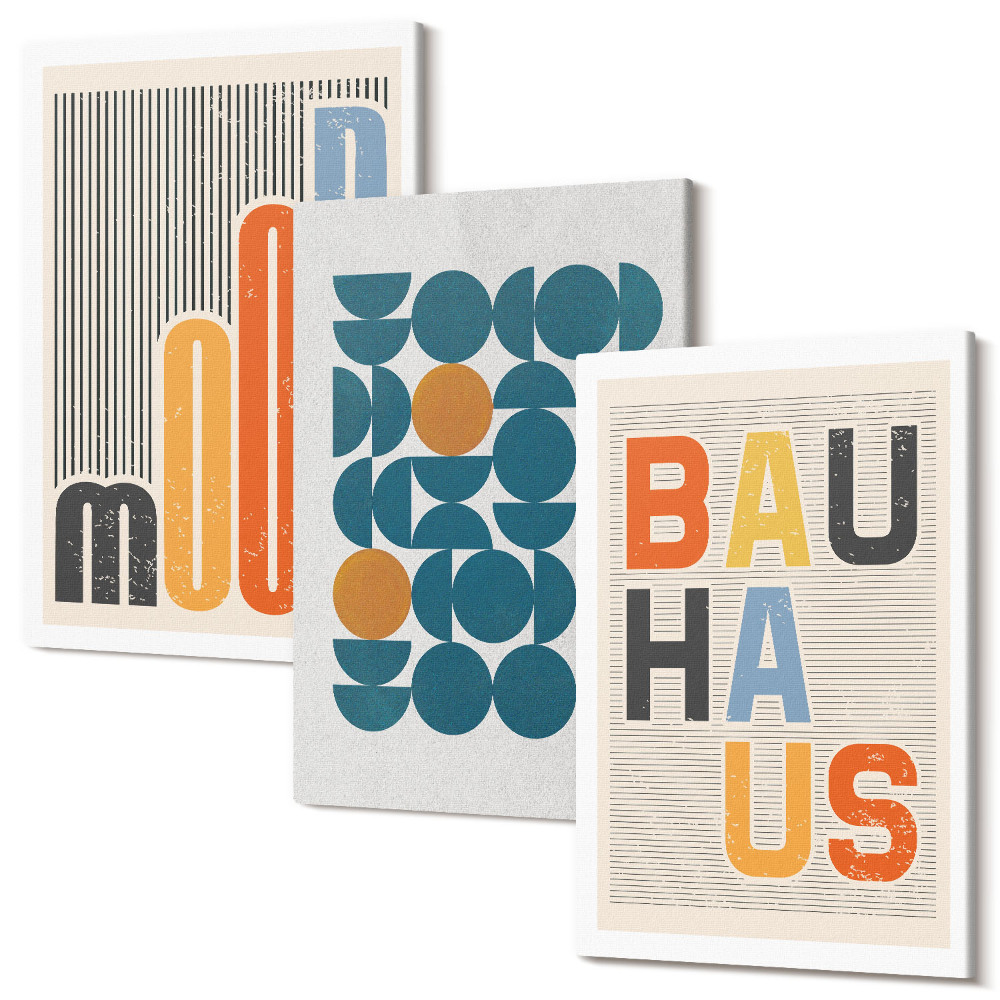 Sada 3 obrazů Geometrické vzory plakáty ve stylu Bauhaus