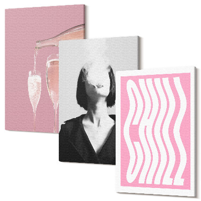 Sada obrazů triptych Stylový portrét ženy v relaxační šampaňské