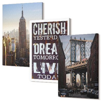 Sada 3 obrazů New York City Landscapes s inspirativním citátem
