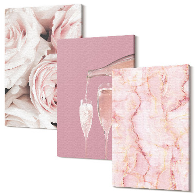 Sada 3 obrazů Šampaňské růže a pastelové mramorové pozadí