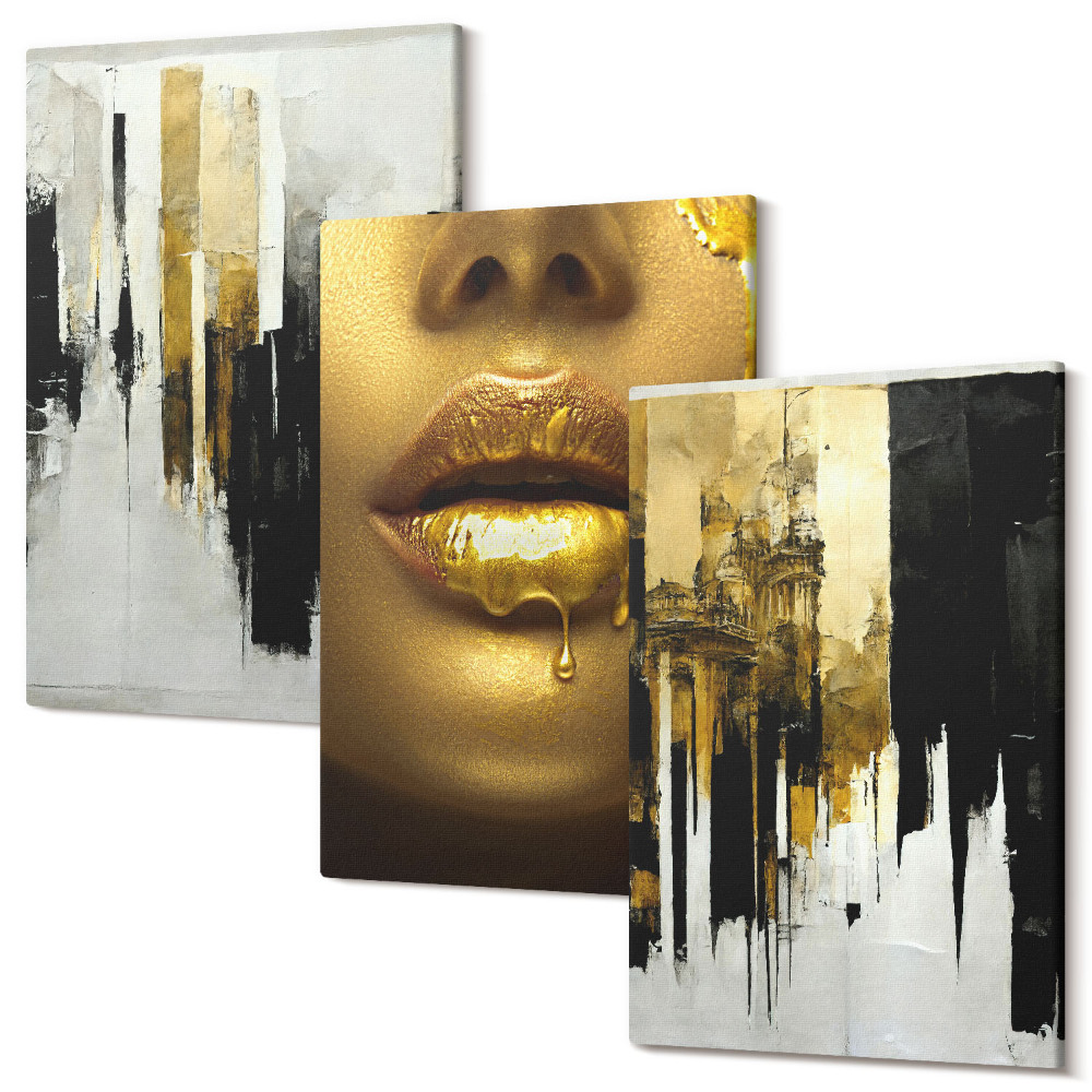 Sada obrazů na zeď triptych Abstraktní malba a portrét ženy