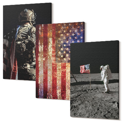 Sada obrazů na zeď triptych Americké národní symboly Vlajka USA