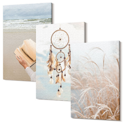 Sada obrazů na zeď triptych Poklidné krajiny, jemné letní výhledy, boho styl