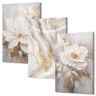 Sada obrazů triptych Květiny a abstraktní mramorový vzor