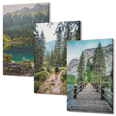 Sada obrazů na zeď triptych Hory, jezera, lesy a cesty v přírodě