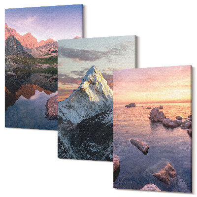 Sada 3 obrazů Horské krajiny s vodou a kameny v pozadí