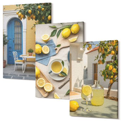 Sada obrazů na zeď triptych Citronová limonáda modré dveře letní výhled