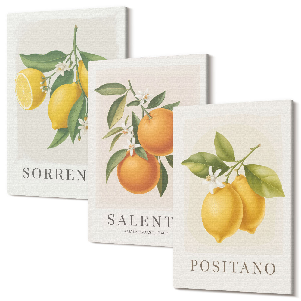 Sada 3 obrazů Citrony a pomeranče z italského pobřeží Amalfi