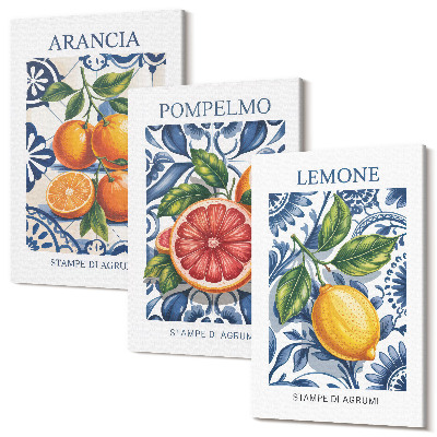 Sada 3 obrazů Módní plakáty z citrusových plodů v italském stylu