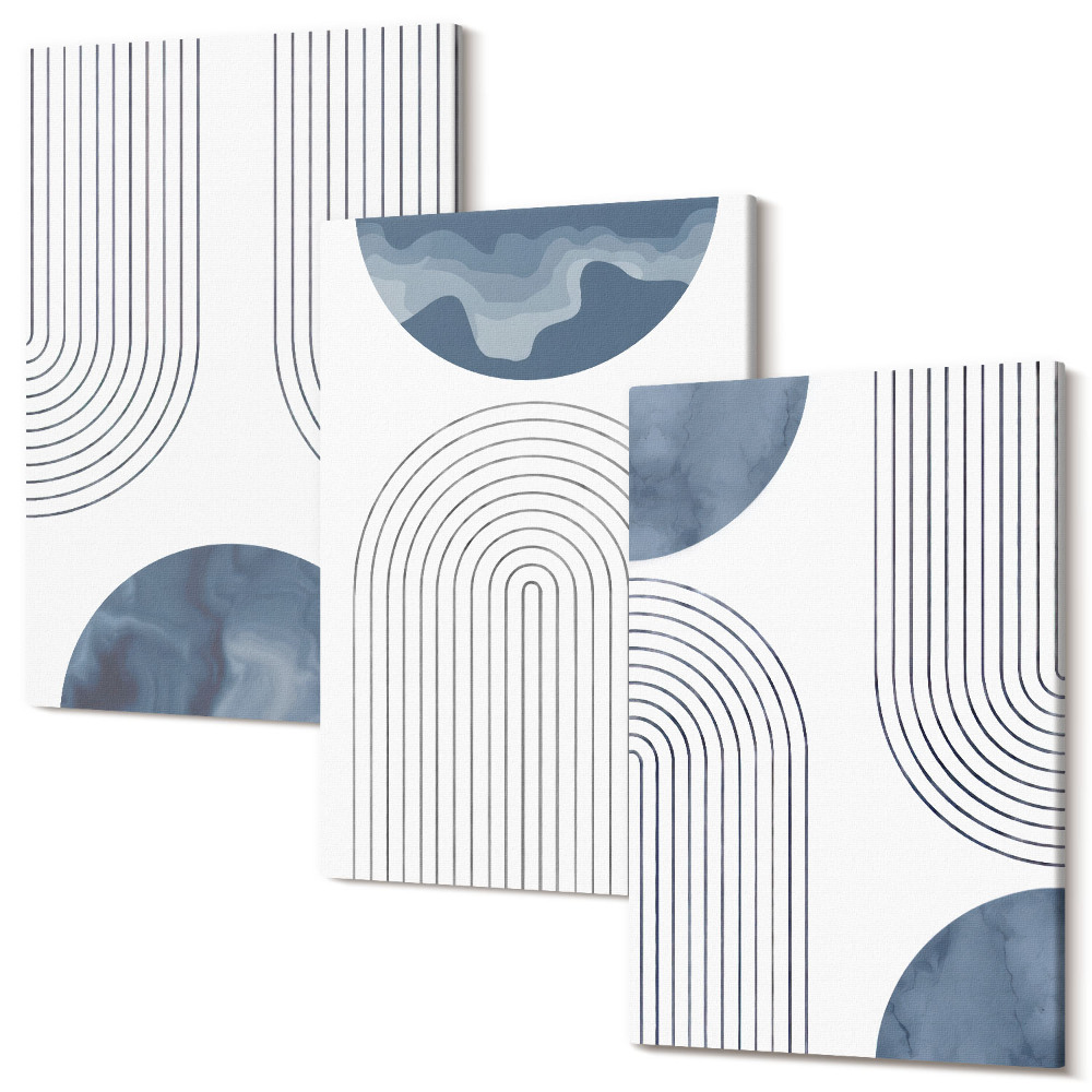Sada obrazů triptych Abstraktní vzory v odstínech modré a bílé
