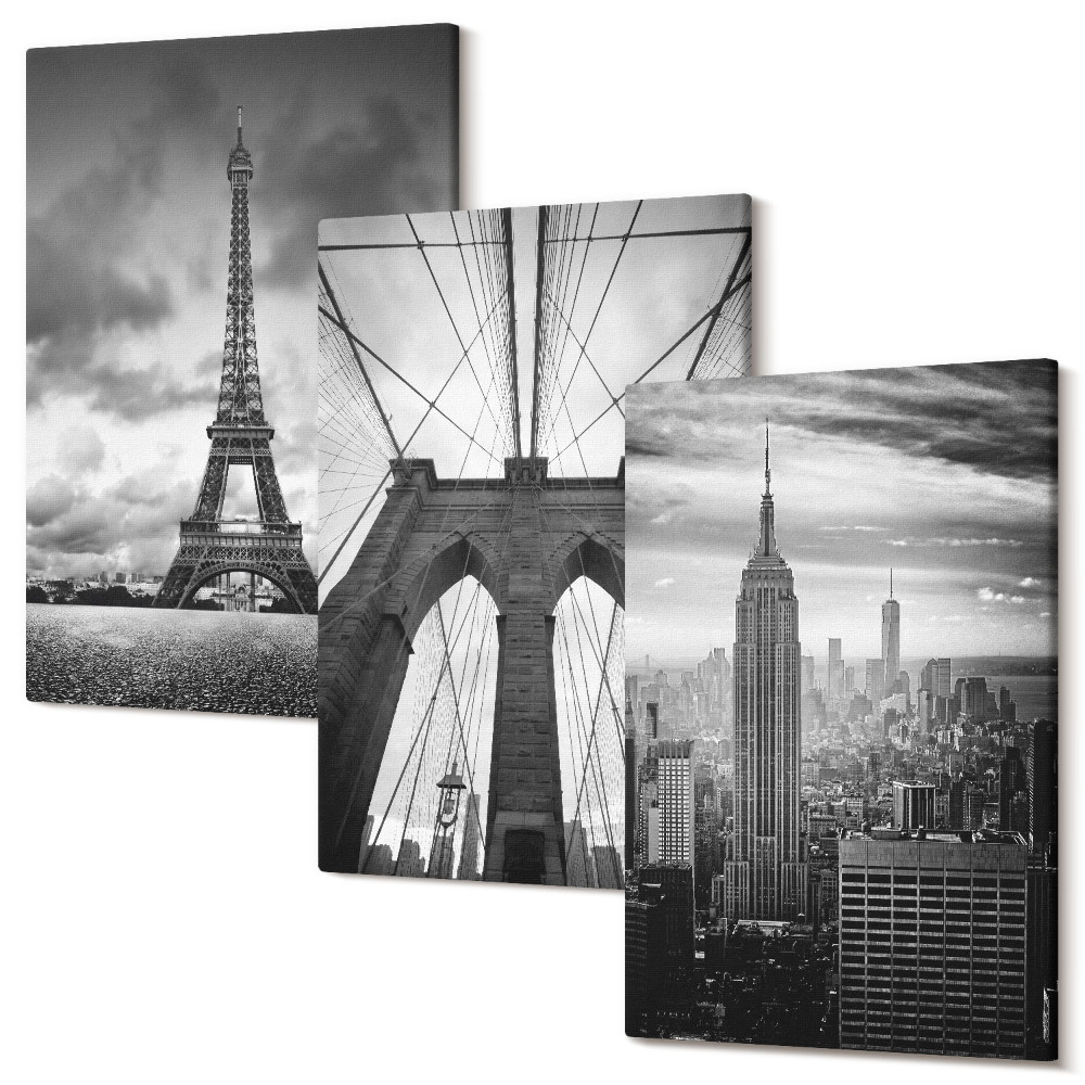 Sada 3 obrazů Věže a mosty v monochromatických odstínech