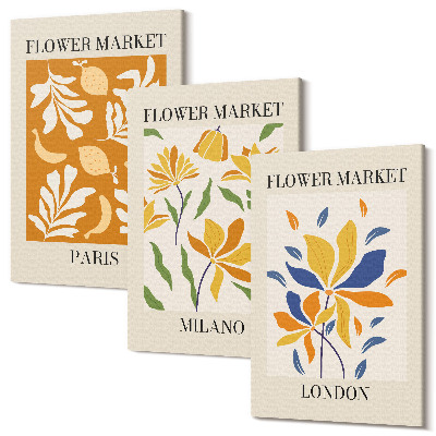 Sada 3 obrazů Květinové plakáty Paříž Milán Londýn