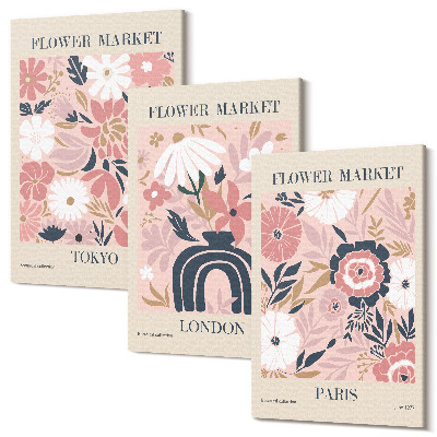 Sada obrazů na zeď triptych Květinové motivy v Tokiu, Londýně a Paříži