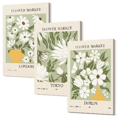 Sada obrazů na zeď triptych Květinové návrhy plakátů Londýn Tokio Dublin