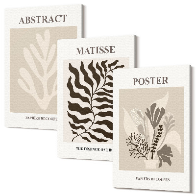 Sada obrazů na zeď triptych Rostlinné vzory v odstínech béžové a hnědé