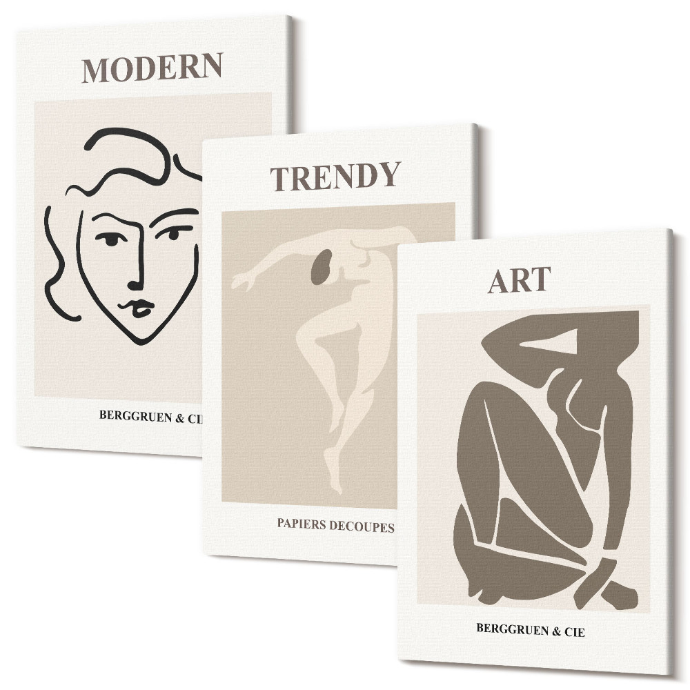 Sada 3 obrazů Abstraktní portréty v tlumených barvách