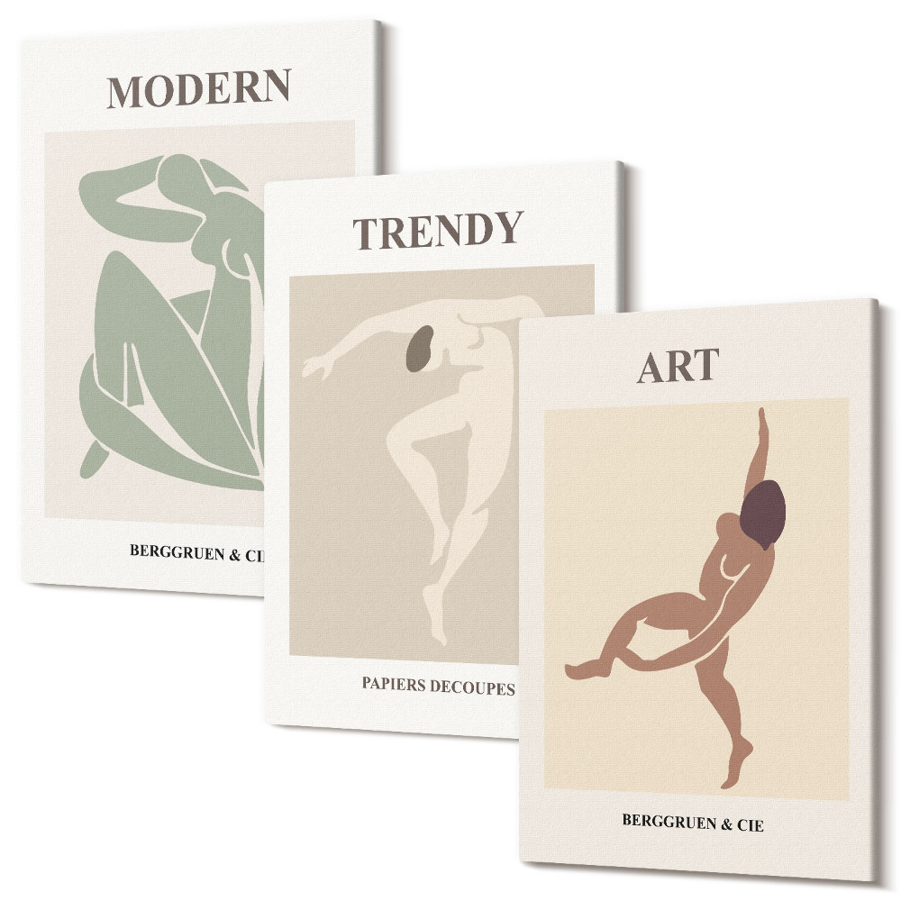 Sada obrazů triptych Stylové postavičky v minimalistických odstínech