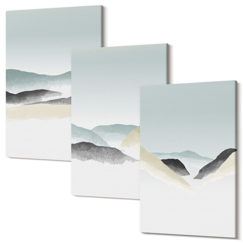 Sada 3 obrazů Minimalistické hory v jemných pastelech