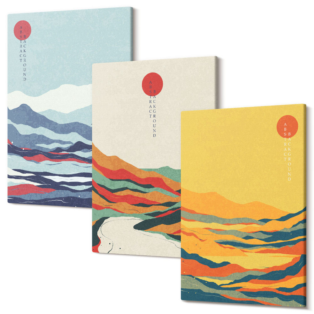 Sada obrazů na zeď triptych Barevné abstraktní horské a říční krajiny