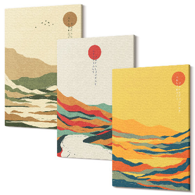 Sada obrazů triptych Barevné vzory hor a řek v japonském stylu