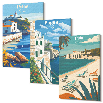 Sada 3 obrazů Malebné přímořské krajiny z turistických destinací