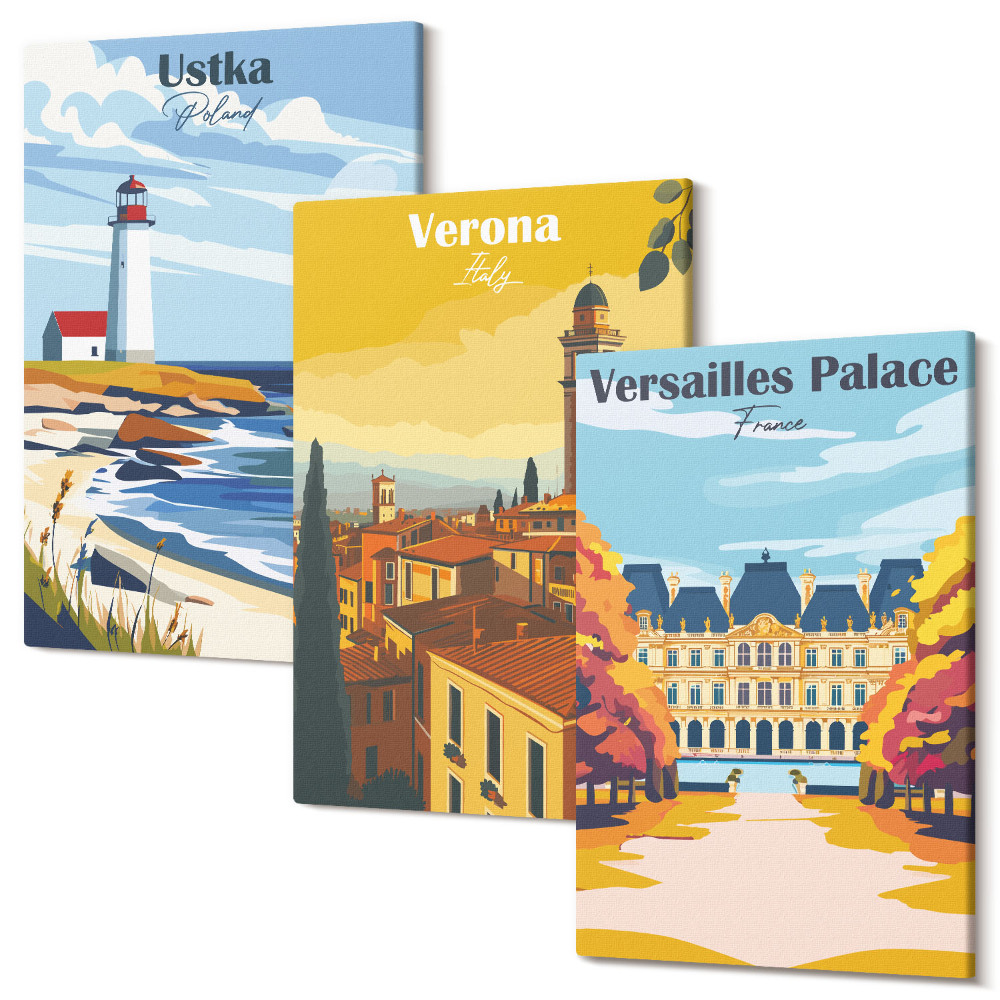 Sada obrazů triptych Výhledy na známá místa u moře a ve městech