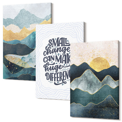 Sada obrazů triptych Abstraktní horské krajiny inspirativní nápis