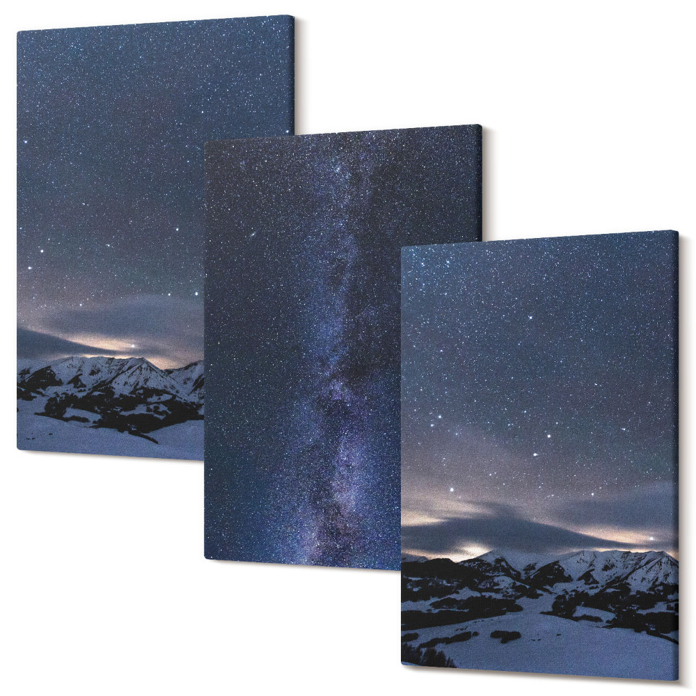 Sada obrazů na zeď triptych Noční obloha s hvězdami a horská krajina