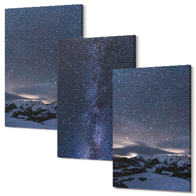 Sada obrazů na zeď triptych Noční obloha s hvězdami a horská krajina