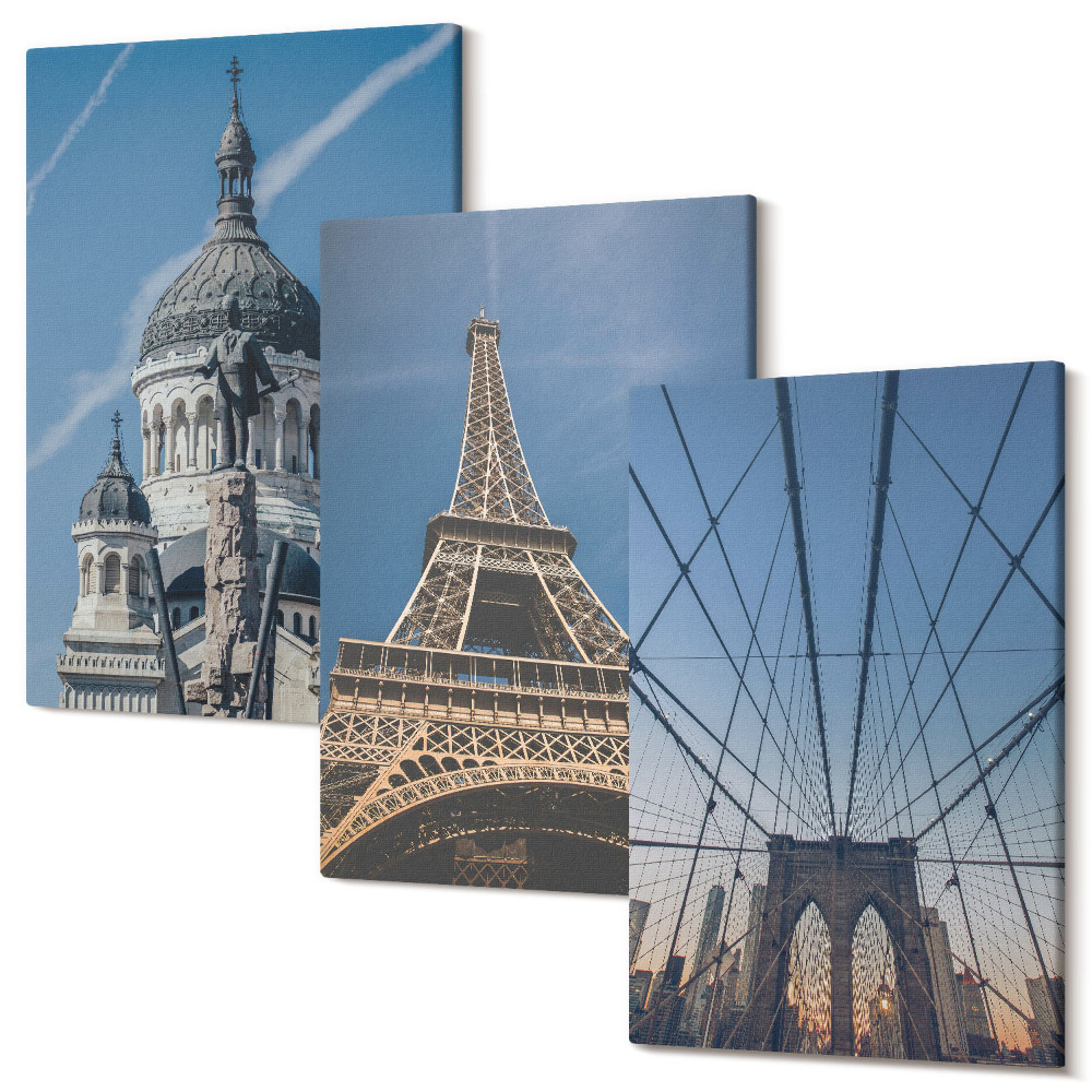Sada obrazů na zeď triptych Pohledy na slavné budovy z různých měst po celém světě