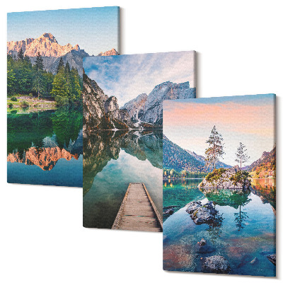 Sada 3 obrazů Horská jezera s odrazy ve vodě a lese