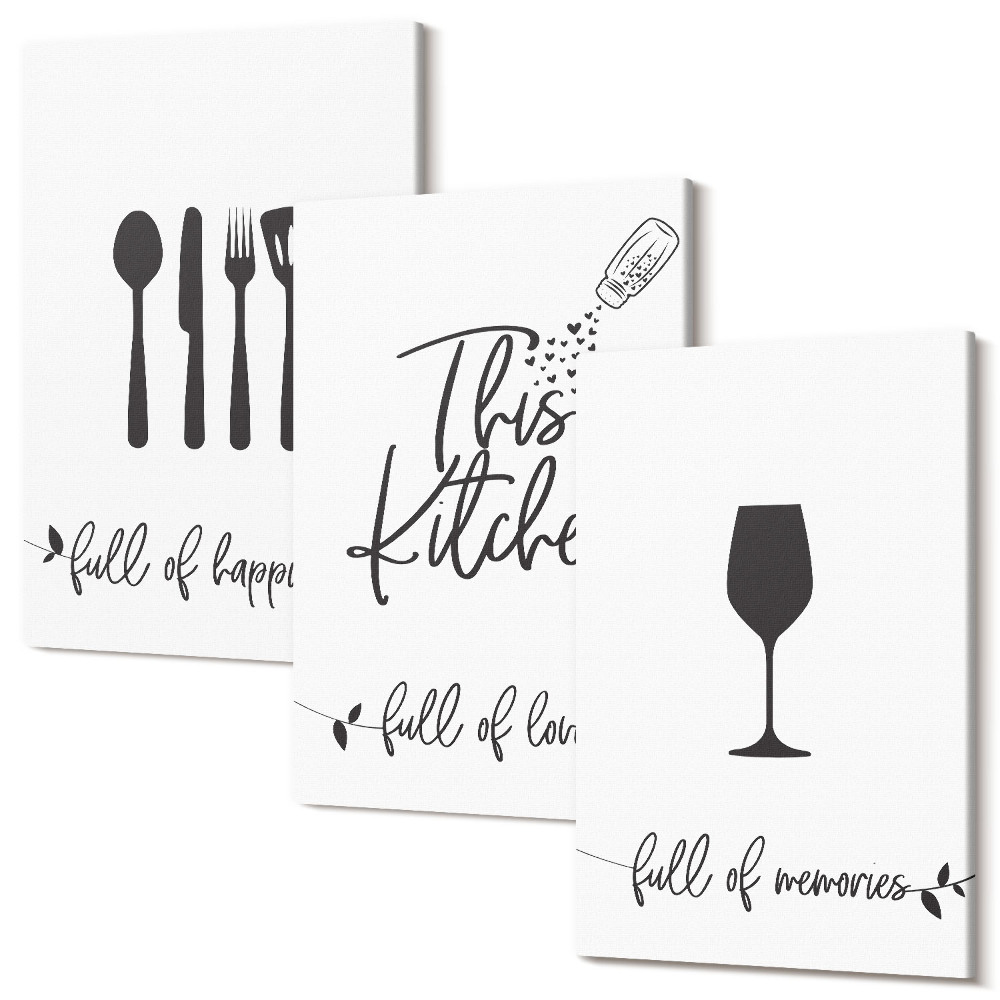 Sada obrazů triptych Vzory kuchyňského náčiní s nápisy do kuchyně
