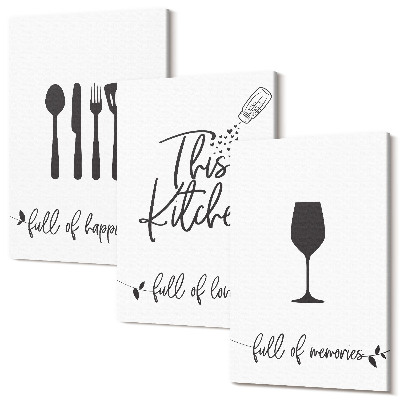 Sada obrazů triptych Vzory kuchyňského náčiní s nápisy do kuchyně