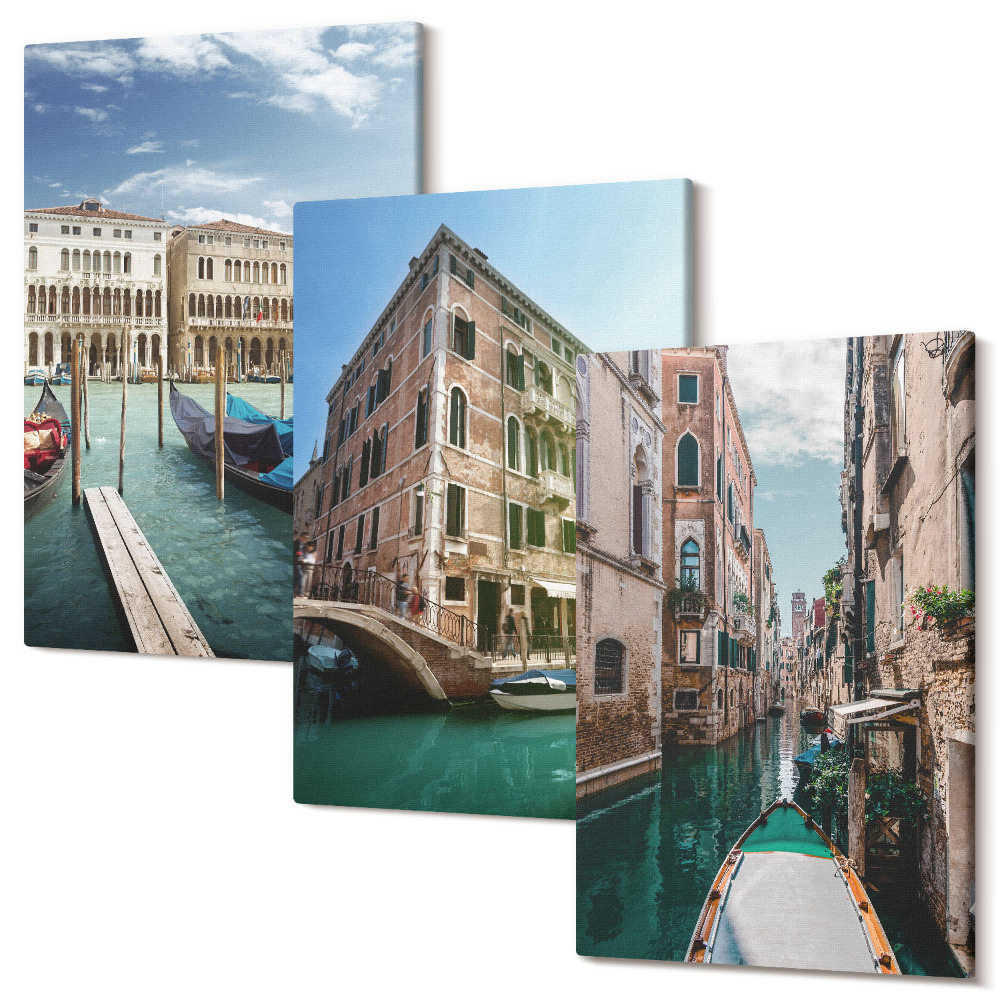 Sada 3 obrazů Výhledy na Benátky s kanály a městskou architekturou