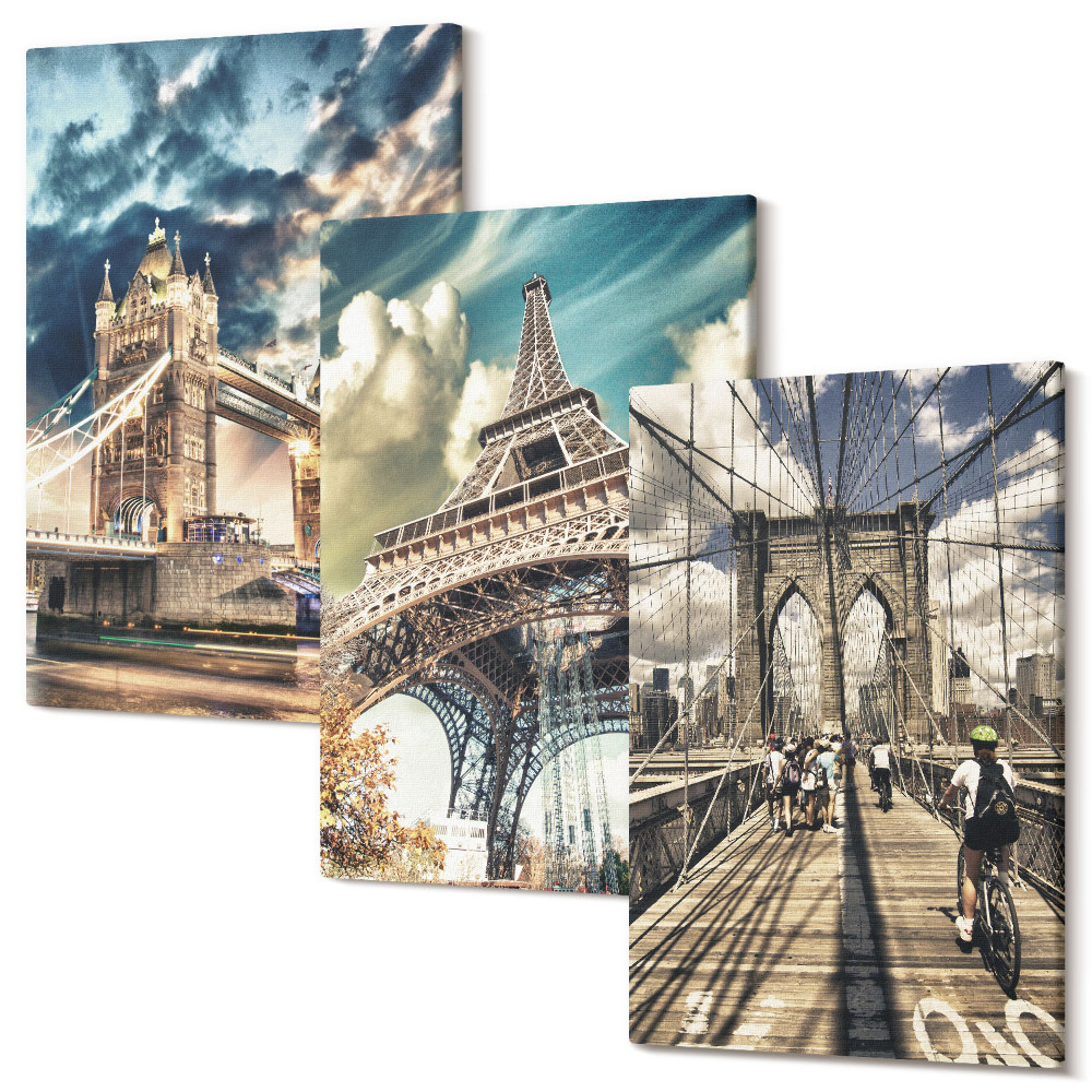Sada 3 obrazů Mosty a věže v evropských městech