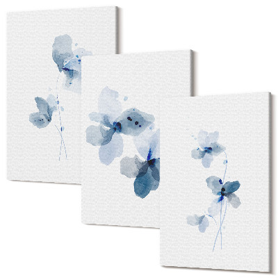 Sada obrazů triptych Květiny v odstínech modré na světlém pozadí