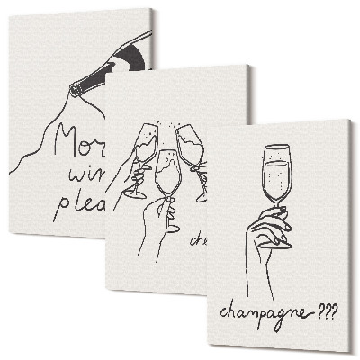 Sada obrazů triptych Radostné chvíle s vínem a šampaňským line-art