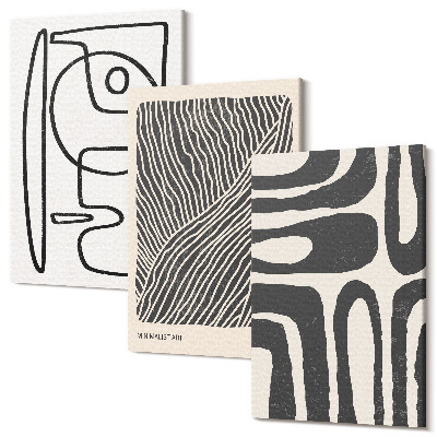 Sada 3 obrazů Abstraktní vzory s čarami a texturami na světlém pozadí