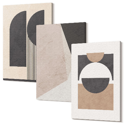 Sada obrazů na zeď triptych Abstraktní tvary v odstínech béžové a hnědé