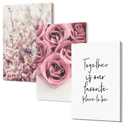 Sada obrazů triptych Květiny a kytice růží s domácím nápisem