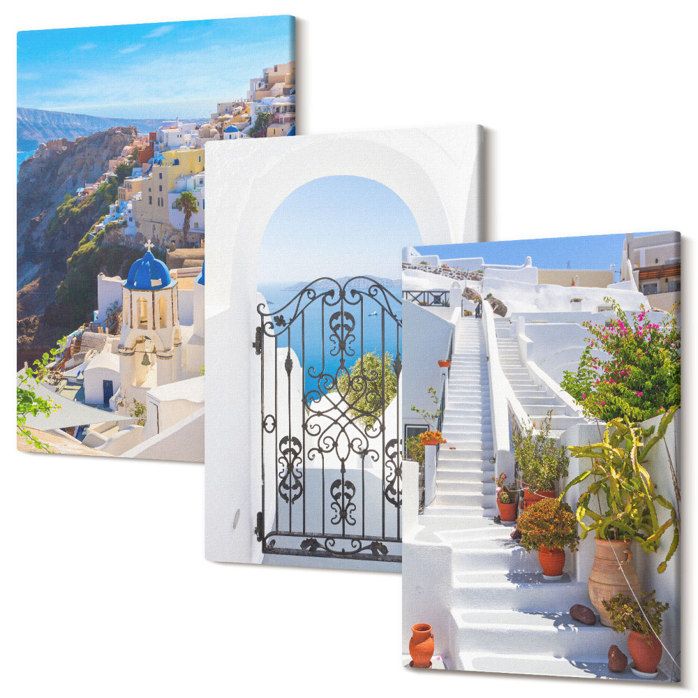 Sada obrazů na zeď triptych Pohledy na řeckou architekturu Santorini Oia