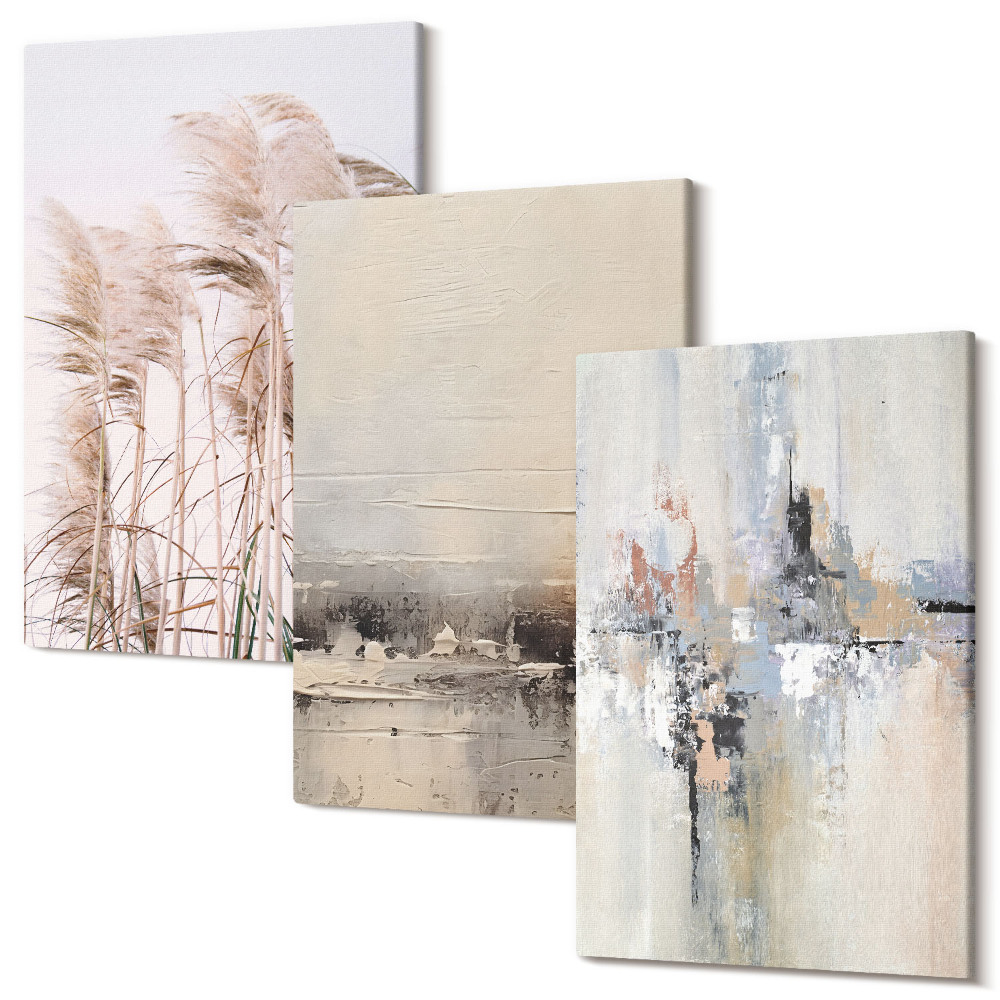 Sada 3 obrazů Přirozená vegetace, abstraktní vzory v tlumených barvách