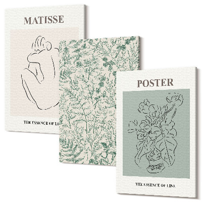 Sada 3 obrazů Linie a rostlinné vzory v minimalistickém stylu