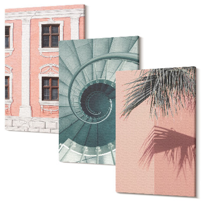 Sada obrazů triptych Pastelově tónovaná architektura a spirálové vzory