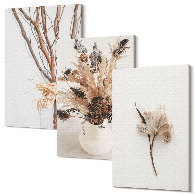Sada 3 obrazů Květiny a větve v minimalistickém přírodním stylu
