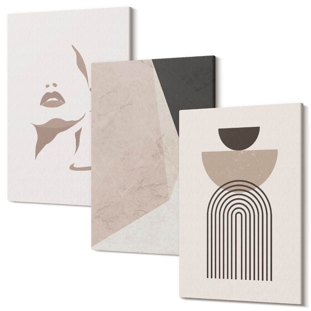 Sada 3 obrazů Abstraktní geometrické tvary a ženská tvář