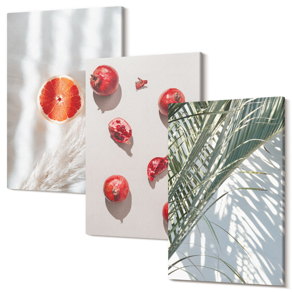 Sada obrazů triptych Dovolená tropické ovoce palmové listy