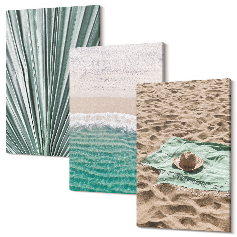 Sada 3 obrazů Letní dovolená pohledy na pláži u moře